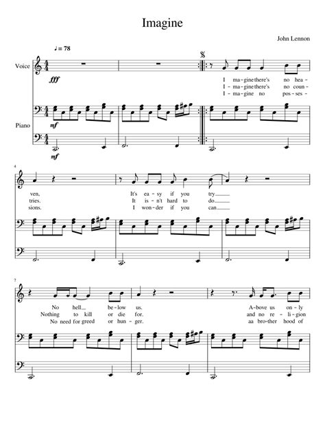 Download and print free pdf sheet music for all instruments, composers, periods and forms from the largest source of public domain sheet music browse sheet music by composer, instrument, form, or time period. Imagine sheet music for Piano, Voice download free in PDF or MIDI