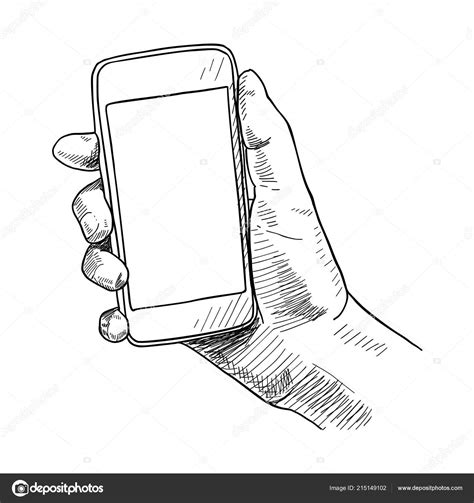 Hand Holding Mobile Phone Sketch Vector Illustration Stock Vector Image