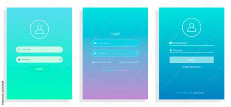 Set Phone Screen Login Form Page With Gradient Background Website Ui