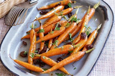 Sticky Roast Baby Carrots With Orange And Raisins