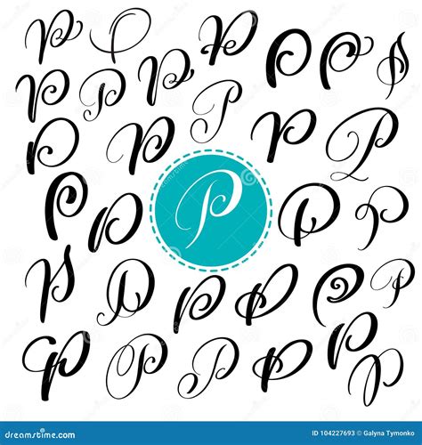 Set Letter P Hand Drawn Vector Flourish Calligraphy Script Font