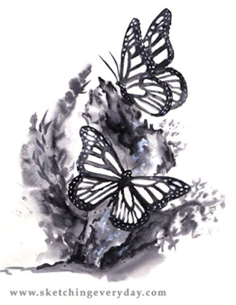 For this drawing, i used pencil to do a brief sketch, filled in the black with a combination of black colored pencils and sharpie pens. *Drawing Everyday*: Monarch Butterflies