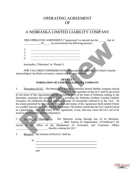 Nebraska Limited Liability Company Llc Operating Agreement Limited