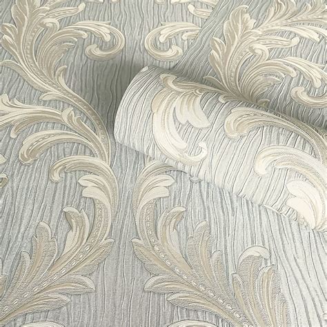Belgravia Decor Tiffany Scroll Silver Textured Wallpaper Homebase