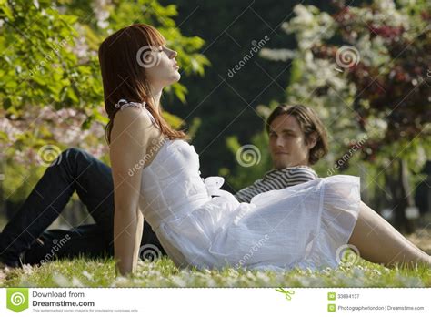 Couple Relaxing In Park Stock Image Image Of Happiness 33894137