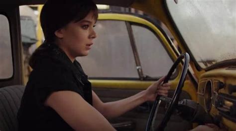 hailee steinfeld bonds with her car in bumblebee trailer