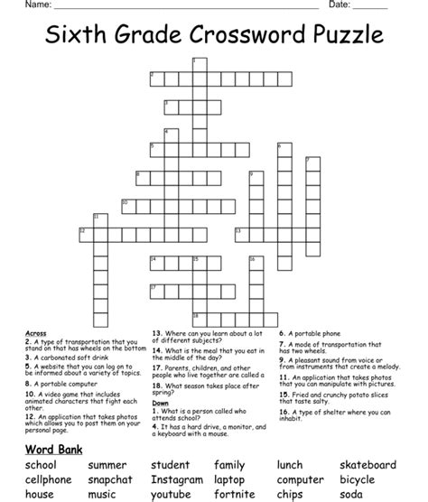 Sixth Grade Crossword Puzzle Wordmint Sally Crossword Puzzles