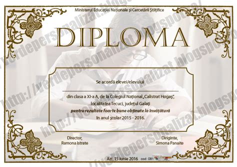 Verde Personalizat Diploma Scolara Model S081
