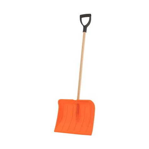 16 Wide Orange Snow Shovel With D Shaped Wooden Handle Height 50n