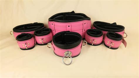 Pink Bondage Cuffs Restraints Full Set Real Leather Bdsm Heavy