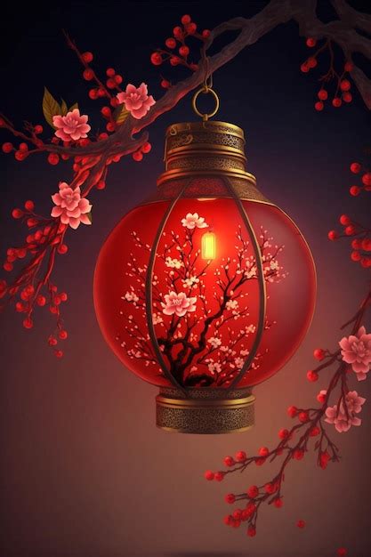 Premium Ai Image Red Lantern Hanging From A Tree Branch Generative Ai