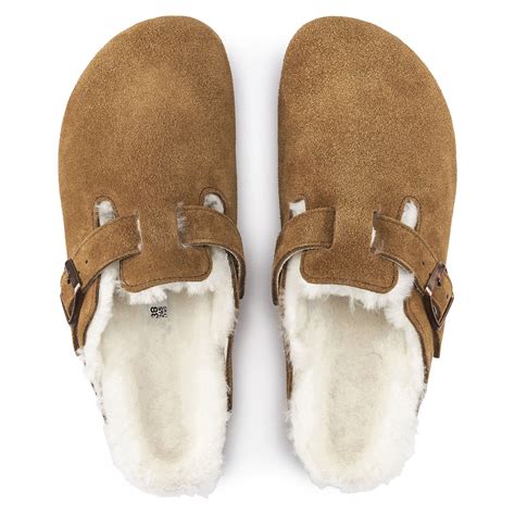 The Birkenstock Boston Shearling Suede Leather Mink Womens Clothing