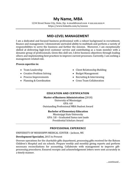 MBA Grad Seeking Career Advancement : r/resumes