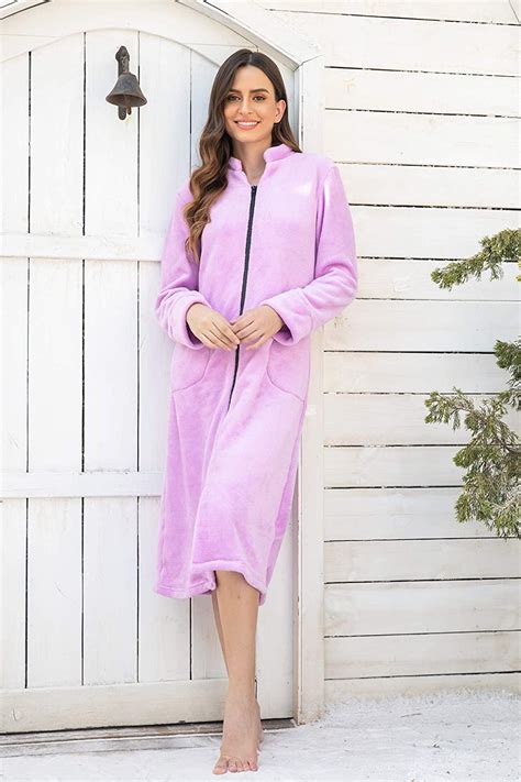 Ekouaer Women Fleece Robe Zip Up Bathrobe Soft Warm Zipper Lounger Robe Plush Lo Ebay