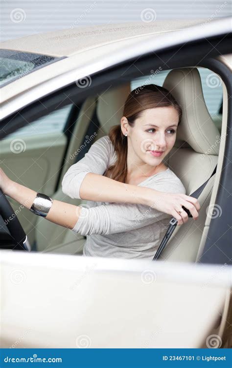 Pretty Young Woman Driving Her New Car Stock Image Image Of Drive