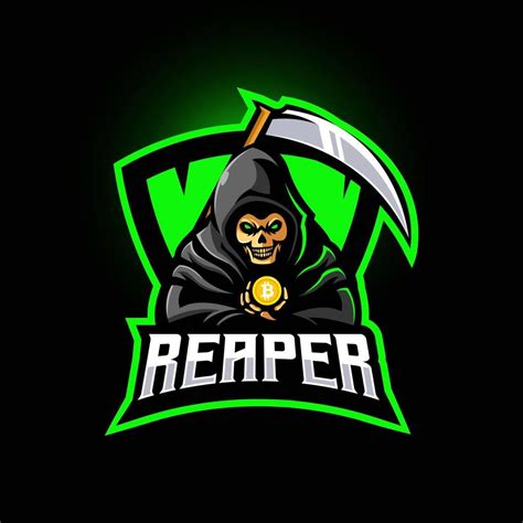 Grim Reaper Holding Crypto Coins And Carries A Sickle Mascot Logo