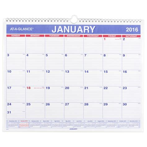 At A Glance Monthly Wall Calendar 2016 12 Months 14 78