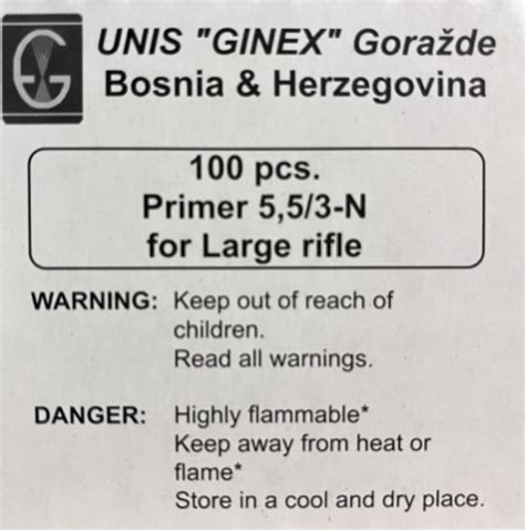 Unis Ginex Primers Large Rifle 1000 Pcs 100sleeve 10 Sleevesbo
