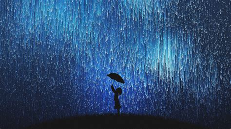 Rain Of Stars Little Girl With Umbrella Hd Artist 4k