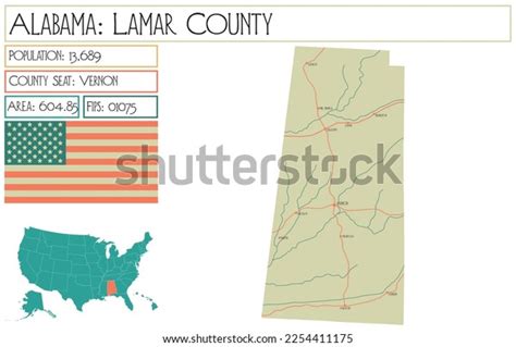 Large Detailed Map Lamar County Alabama Stock Vector Royalty Free