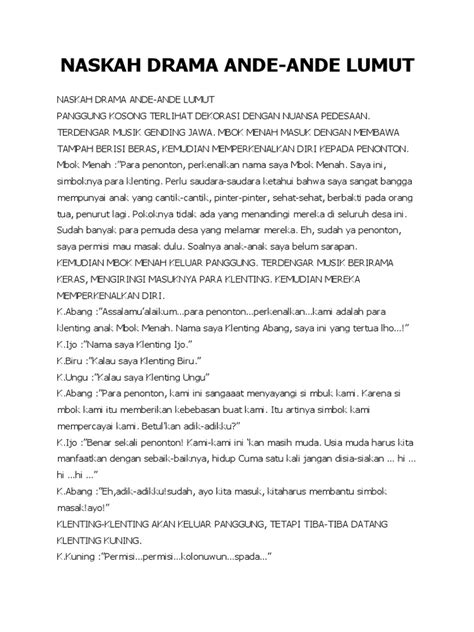 Naskah Drama Cerita Rakyat Ande Ande Lumut Terbaru