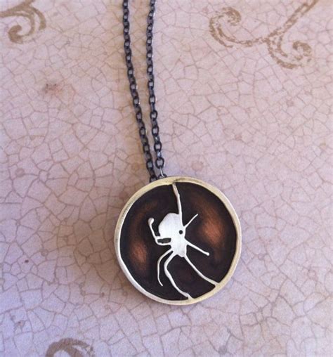 Black Widow Necklace Spider Web Mixed Metal Spider Pendant Etsy