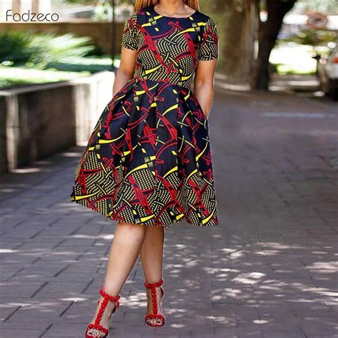 Fadzeco Fashion Elegant African Dress Patterns African Women Dress Dashiki Ankara Crew Collar