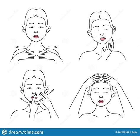 facial massage facial skin care at home infographic vector set beautiful girl applies cream