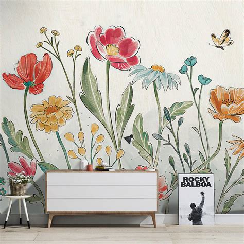 Custom Mural Wallpaper Nordic Flowers Plant Pattern Bvm Home