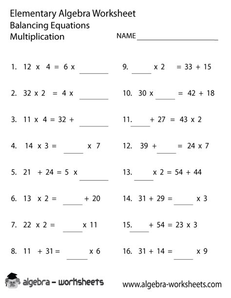 Enjoy these free pintable sheets. Multiplication Elementary Algebra Worksheet Printable