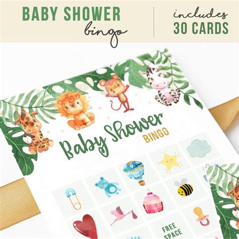 Safari Baby Shower Printable Bingo Game Jungle Baby Shower Etsy
