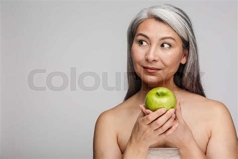 Beauty Portrait Of An Attractive Mature Topless Woman Stock Image