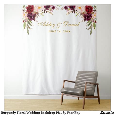 Burgundy Floral Wedding Backdrop Photo Booth Prop Zazzle Wedding