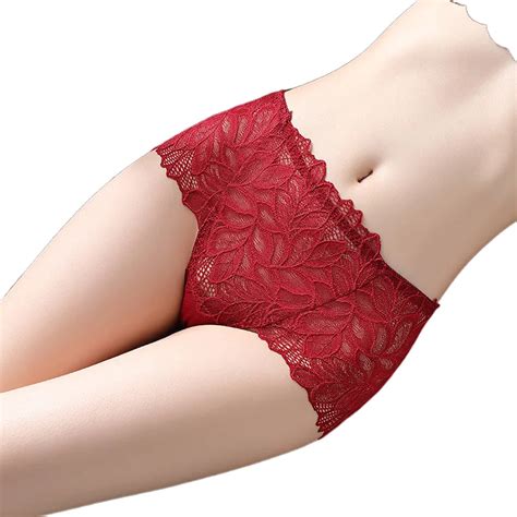 Chinese Manufacturer Women S Hollow Out Mid Rise Floral Lace Transparent Comfortable Red Lace