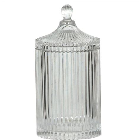 Lidded canister holds cotton swabs, cotton balls, bath salts and other bathroom. Cotton Wool Jar | Ridged Glass Tall Jar