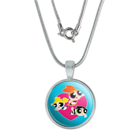 Graphics And More Powerpuff Girls Heart 075 Pendant With Sterling Silver Plated Chain
