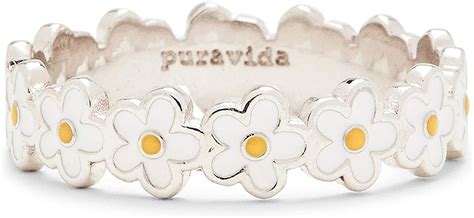 Pura Vida Silver Plated Painted Blooms Stackable Ring Brass Base