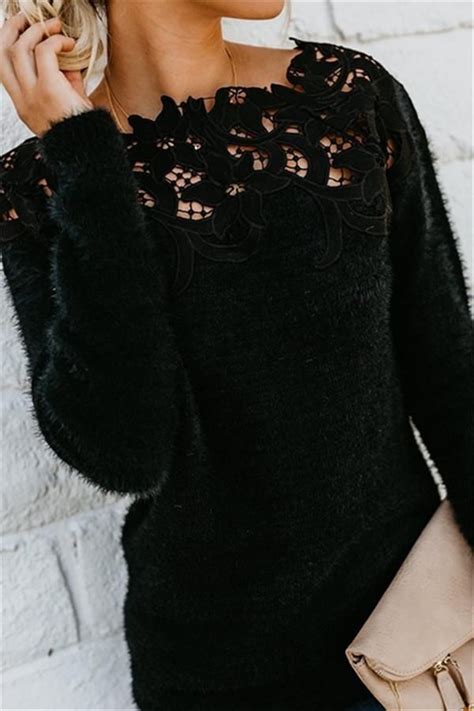 Duplicate Lace Black Sweater Affiliate Dressy Sweaters Black Lace