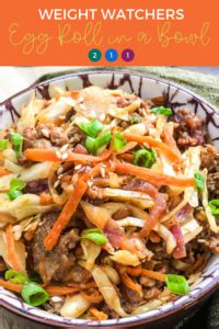 Swap the beef for turkey if desired but this dish is very weight watcher friendly at just 8 points per serving! Weight Watchers Egg roll in a bowl | Slap Dash Mom
