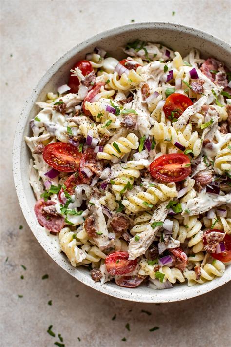 We love pasta salad, and this one is loaded with chicken and lots of fresh veg. Chicken Ranch Pasta Salad • Salt & Lavender
