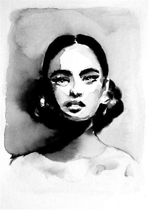 Black And White Portrait 2 Original Loose Watercolor Etsy Portrait