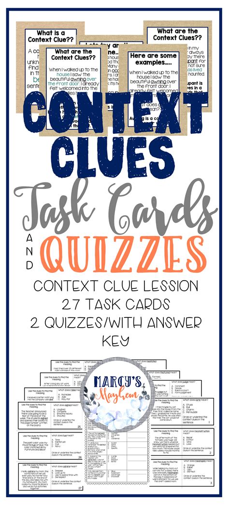 Context Clues Task Cards 3rd And 4th Vocabulary Activities Finding Word