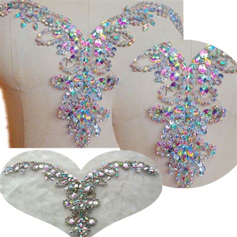 Bi Dw M Patches With Hand Beaded Ab Color Strass Crystal Applique For Wedding Sew On Pearl