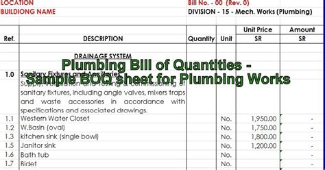 How to prepare bill of quantities in excel sheet 2021free download google house construction cost calculator app . Engineering-xls: Plumbing Bill of Quantities - Sample BOQ ...