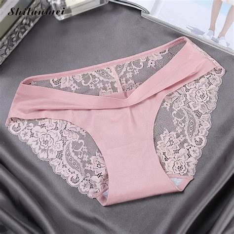 1pc Fashion Sexy Women Thongs Seamless Pink Lace Solid Floral Sheer Underwear Soft Lingerie