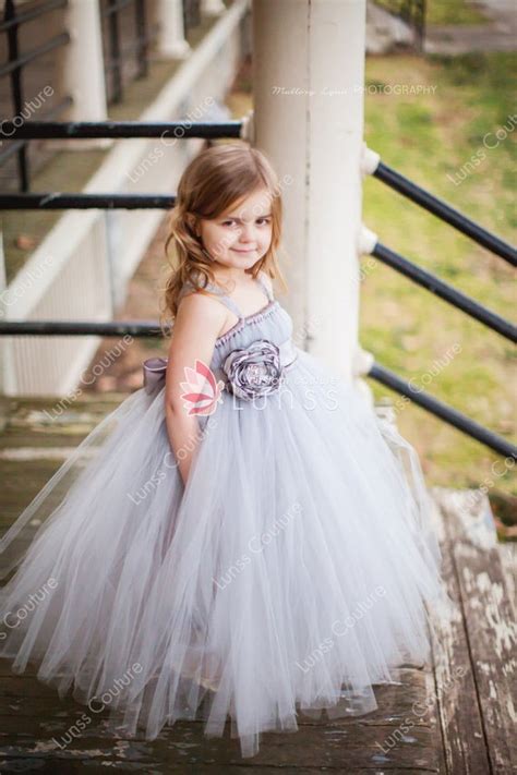 Silver Tulle Floor Length Empire Custom Flower Girl Dress