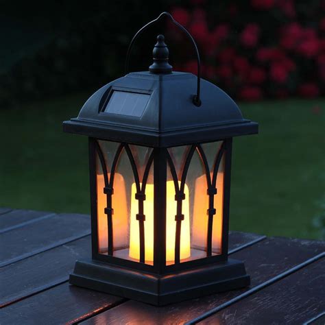 Black Solar Garden Candle Lantern Flickering Amber Led 27cm