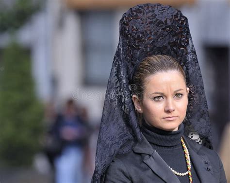 Women Wearing Typical Mantilla During Holy Week In Spain Editorial