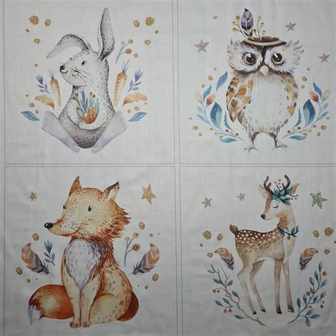 Boho Woodland Animal Fabric Panels For Baby Quilts Custom Etsy Canada