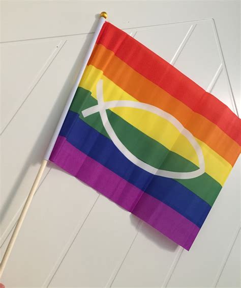 Rainbow Christ Flag On Stick Qx Shop